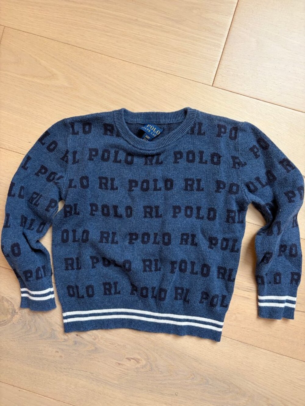 Polo Ralph Lauren 4/4T Navy POLO RL Logo Knit Sweater Striped Trim